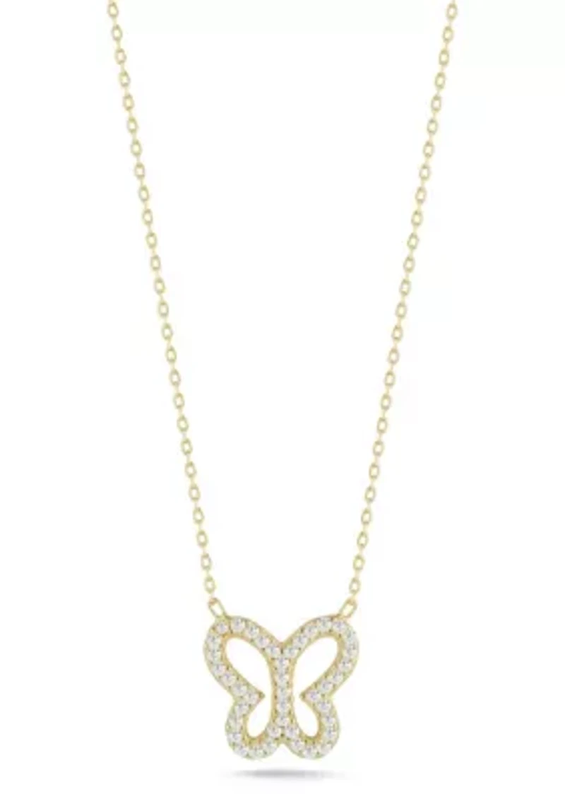 Sterling Silver Pave Dainty Butterfly Pendant Necklace