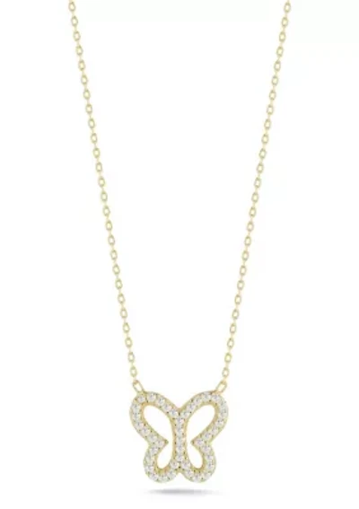 Sterling Silver Pave Dainty Butterfly Pendant Necklace