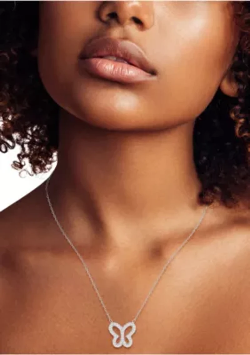 Sterling Silver Pave Dainty Butterfly Pendant Necklace