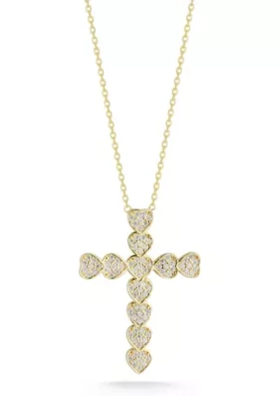 Sterling Silver CZ Heart Cross Pendant Necklace