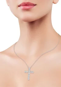 Sterling Silver CZ Heart Cross Pendant Necklace