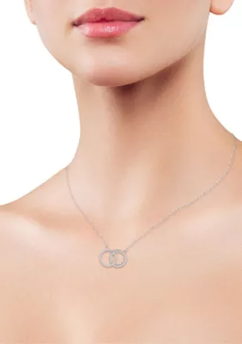 Sterling Silver Cubic Zirconia Double Circle Pendant Necklace
