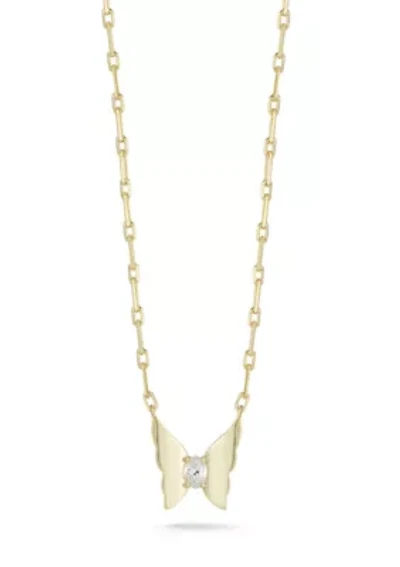 Sterling Silver Marquise CZ Butterfly Necklace with Paperclip Chain