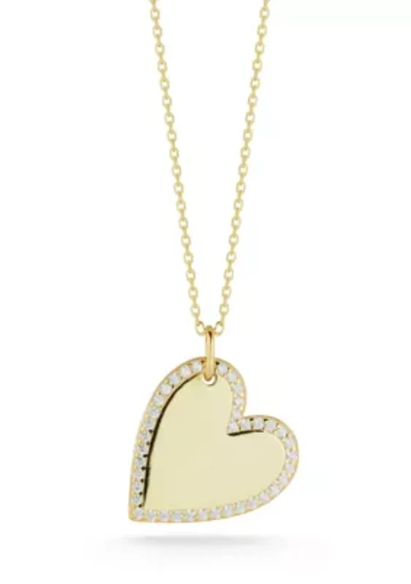 Sterling Silver Cubic Zirconia Heart Halo Pendant Necklace