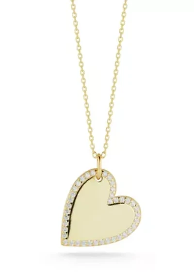 Sterling Silver Cubic Zirconia Heart Halo Pendant Necklace