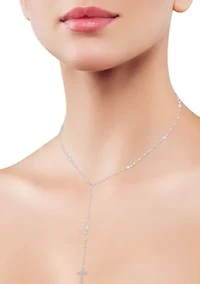 Sterling Silver CZ Cross Lariat Necklace