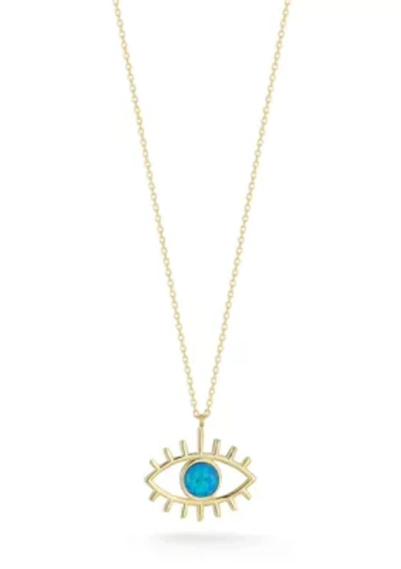 Sterling Silver Synthetic Blue Opal Eye Pendant Necklace