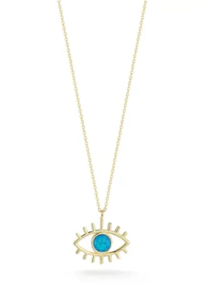 Sterling Silver Synthetic Blue Opal Eye Pendant Necklace