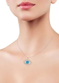Sterling Silver Synthetic Blue Opal Eye Pendant Necklace