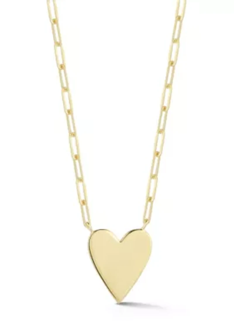 Sterling Silver Polished Heart Necklace with Paperclip Chain
