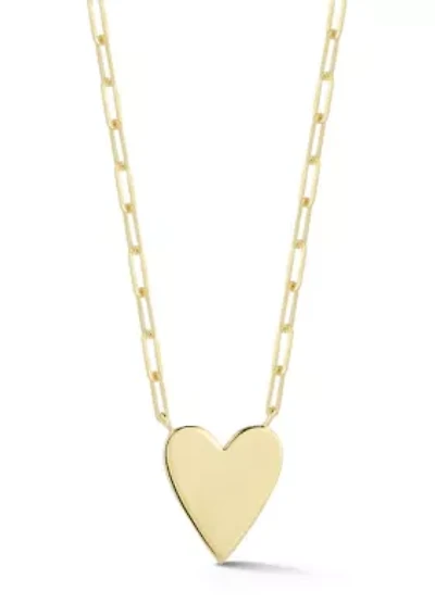 Sterling Silver Polished Heart Necklace with Paperclip Chain