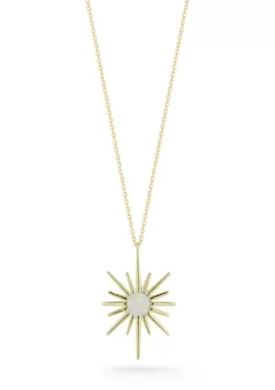 Sterling Silver Synthetic White Opal Star Pendant Necklace