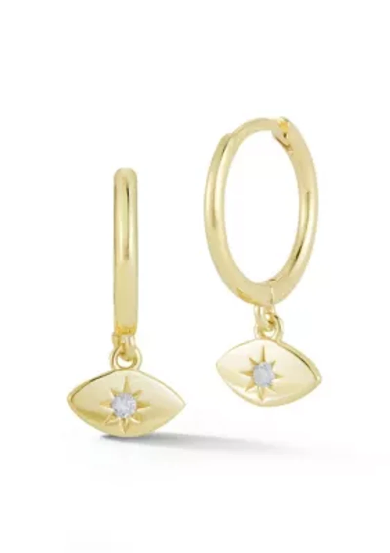 Sterling Silver CZ Starry Eye Charm Huggie Hoop Earrings