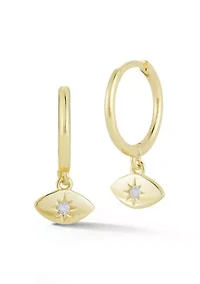 Sterling Silver CZ Starry Eye Charm Huggie Hoop Earrings