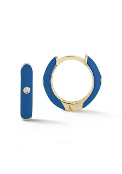 Sterling Silver Cubic Zirconia and Enamel Huggie Hoop Earrings