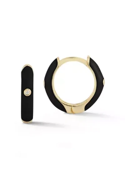 Sterling Silver Cubic Zirconia and Enamel Huggie Hoop Earrings