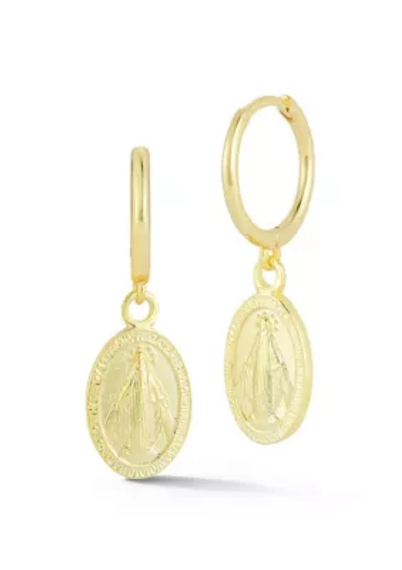 Sterling Silver Mary Charm Huggie Hoop Earrings