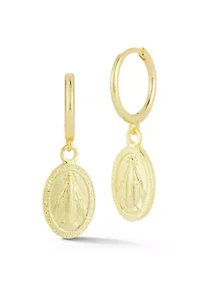 Sterling Silver Mary Charm Huggie Hoop Earrings