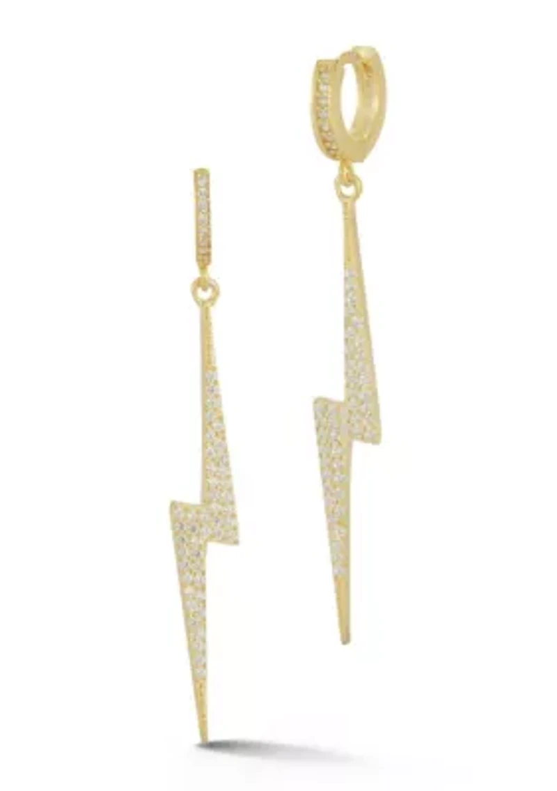 Sterling Silver Pave Lightning Charm Huggie Hoop Earrings