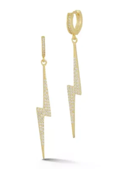 Sterling Silver Pave Lightning Charm Huggie Hoop Earrings