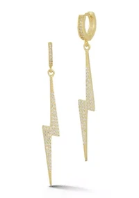 Sterling Silver Pave Lightning Charm Huggie Hoop Earrings