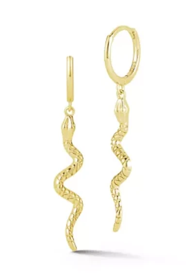 Sterling Silver Snake Charm Drop Huggie Hoop Earrings