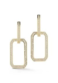 Sterling Silver Pave Square Oval Drop Hoop Earrings