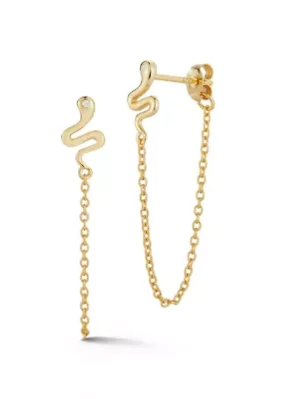 Sterling Silver CZ Snake Front/Back Chain Drop Earrings