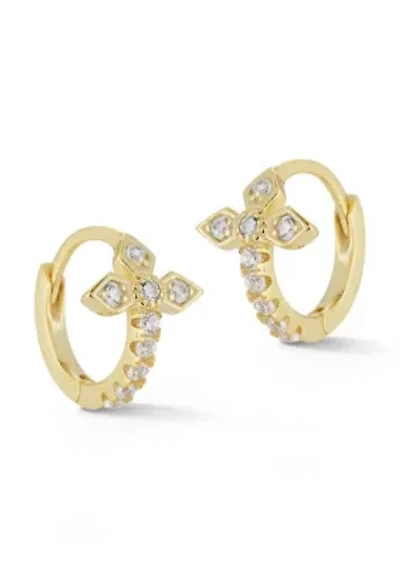 Sterling Silver CZ Flower Huggie Hoop Earrings