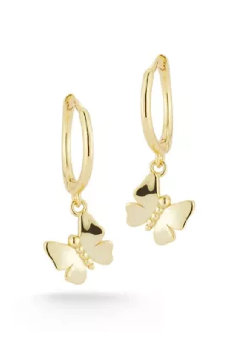 Sterling Silver Butterfly Charm Huggie Hoop Earrings