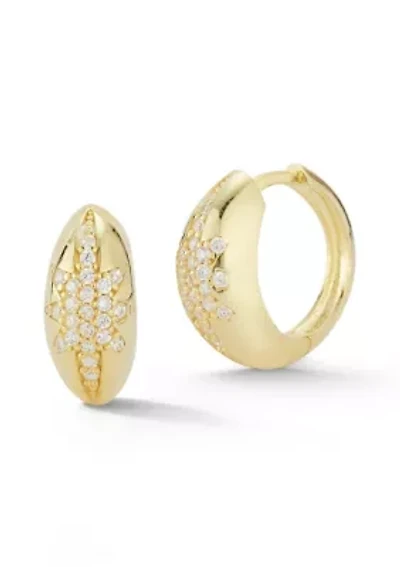 Sterling Silver CZ Starburst Huggie Hoop Earrings