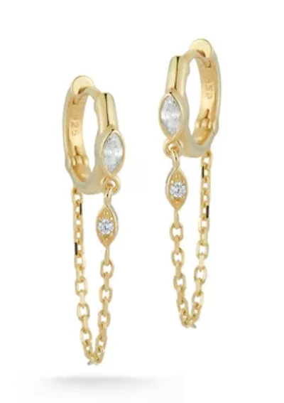 Sterling Silver CZ Chain Huggie Hoop Earrings