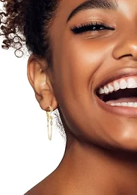 Sterling Silver CZ Chain Huggie Hoop Earrings