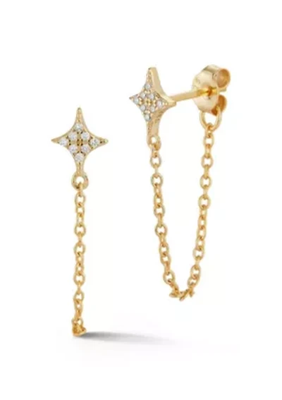 Sterling Silver CZ Star Chain Drop Earrings