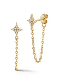 Sterling Silver CZ Star Chain Drop Earrings