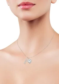 Sterling Silver CZ Halo Heart and "Love" Pendant Necklace