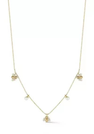 Sterling Silver Pearl and CZ Bee Charm Necklace