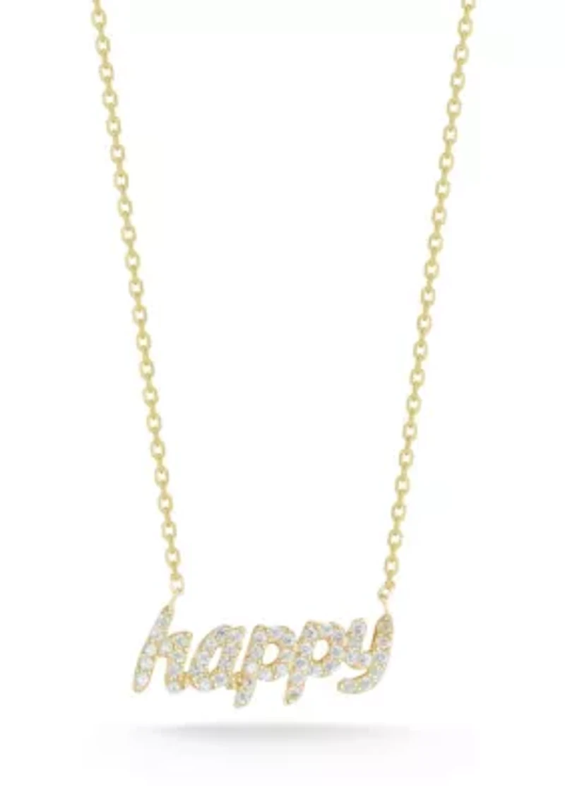 Sterling Silver Pave "Happy" Pendant Necklace