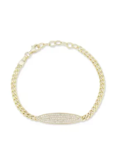 Sterling Silver CZ Graduated Bar Bracelet with Curb Chain