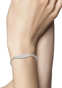 Sterling Silver CZ Graduated Bar Bracelet with Curb Chain