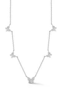 Sterling Silver Cubic Zirconia Butterfly Station Necklace