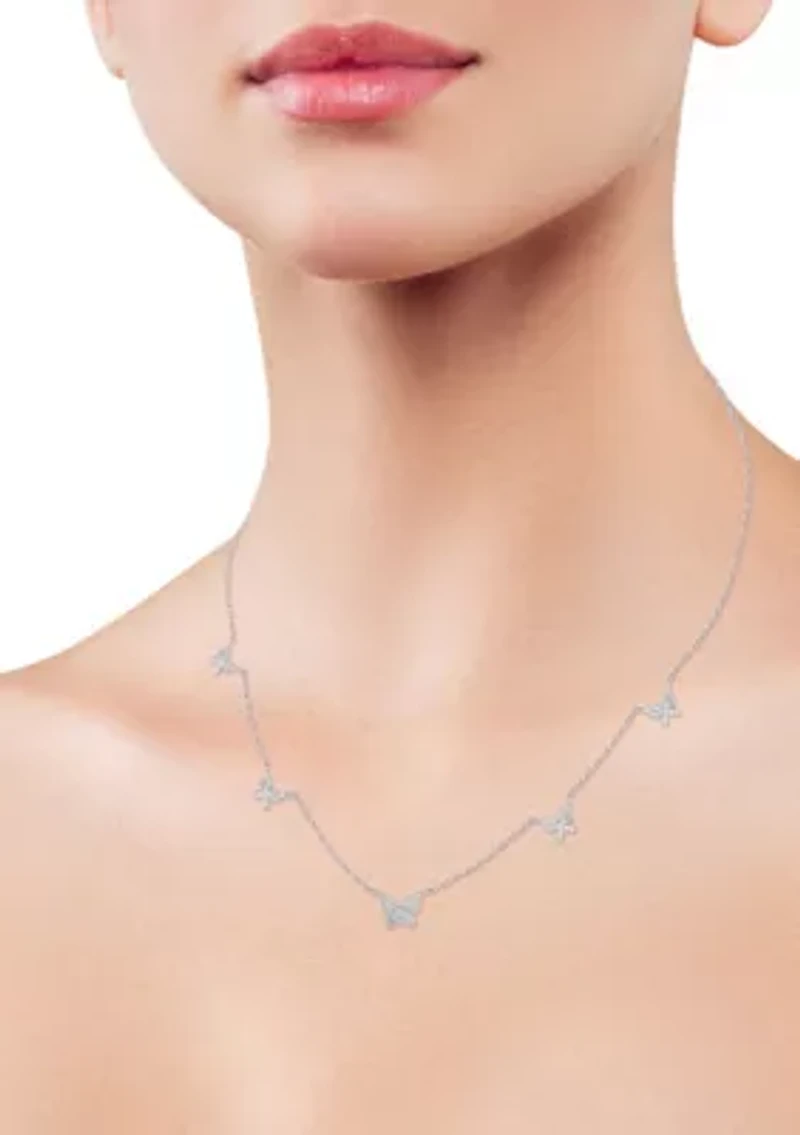 Sterling Silver Cubic Zirconia Butterfly Station Necklace