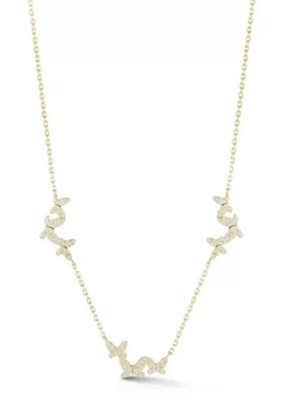 Sterling Silver Pave Butterfly Cluster Station Necklace