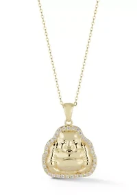 Sterling Silver CZ Polished Buddha Pendant Necklace