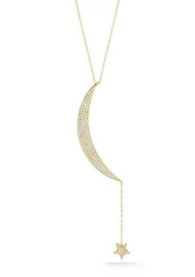 Sterling Silver Cubic Zirconia Moon and Dangling Star Pendant Necklace