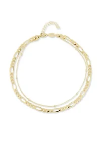 Sterling Silver Double Layer Ball and Figaro Chain Anklet