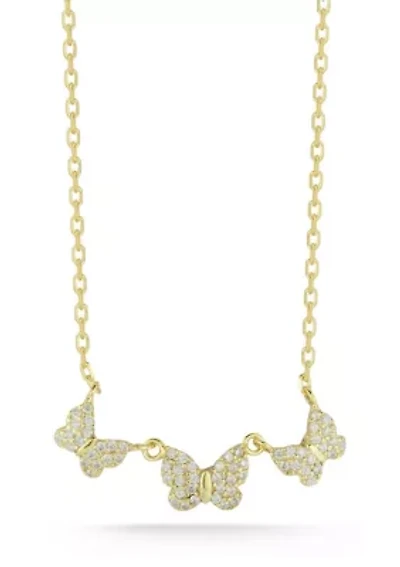 Sterling Silver Pave Triple Butterfly Pendant Necklace