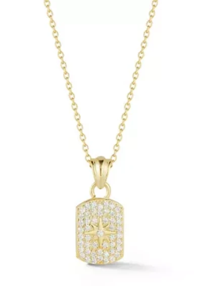 Sterling Silver Pave Star Tag Pendant Necklace