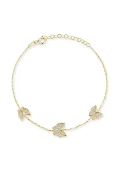 Sterling Silver CZ Triple Butterfly Bracelet