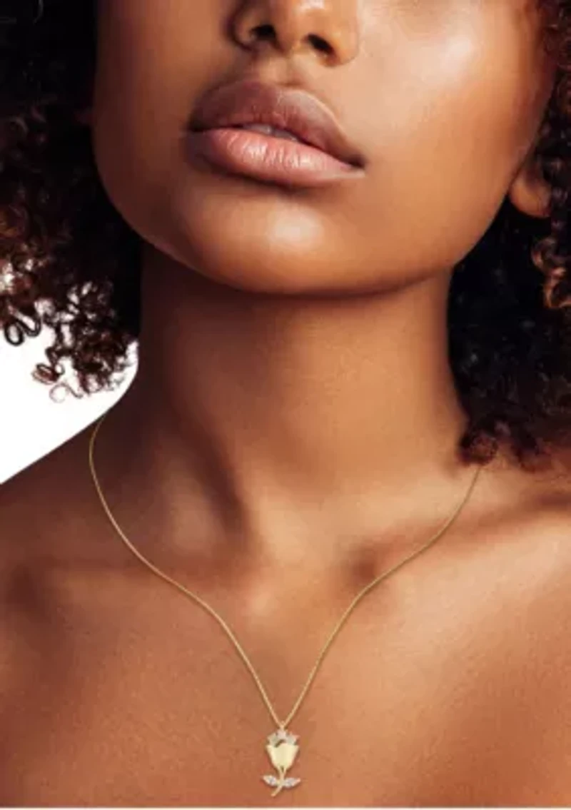 Sterling Silver Cubic Zirconia Rose Pendant Necklace